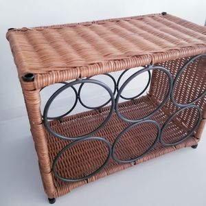 Dark Wicker Ratten Wrought Iron Wine Rack 6 Vintage